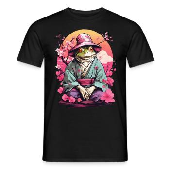 Vaporwave Aesthetic Vintage Frog Streetwear - Men's T-Shirt - black - Front - AI Model Male 178 light (178cm)