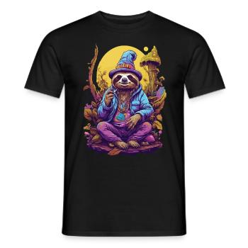Faultier Psychedelic Art Wald Pilze Musik Festival - Männer T-Shirt - Schwarz - Vorne - AI Model Male 178 light (178cm)