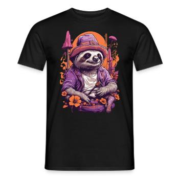 Faultier Psychedelic Art Musik Festival Wald Pilze - Männer T-Shirt - Schwarz - Vorne - AI Model Male 178 light (178cm)
