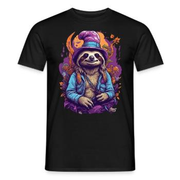 Faultier Psychedelic Art Wald Pilze Musik Festival - Männer T-Shirt - Schwarz - Vorne - AI Model Male 178 light (178cm)