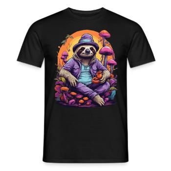 Faultier Psychedelic Art Goa Trance Wald Pilze - Männer T-Shirt - Schwarz - Vorne - AI Model Male 178 light (178cm)