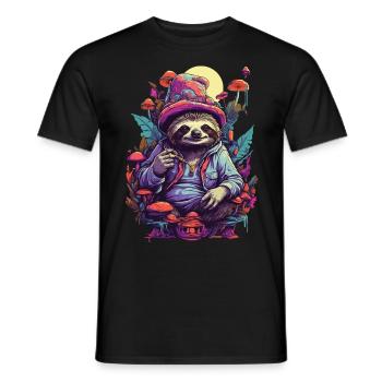 Paresseux Art psychédélique Woodland Mushrooms Festival de musique - T-shirt homme - noir - Devant - AI Model Male 178 light (178cm)