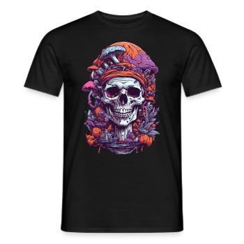 Psychedelic Art Skull Forest Mushrooms Music Festival - Men's T-Shirt - black - Front - AI Model Male 178 light (178cm)