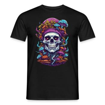 Psychedelic Art Skull Wald Pilze Musik Festival - Männer T-Shirt - Schwarz - Vorne - AI Model Male 178 light (178cm)