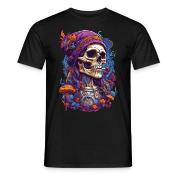 Psychedelic Skull Wald Pilze Musik Festival Art - Männer T-Shirt - Schwarz - Vorne - AI Model Male 178 light (178cm)