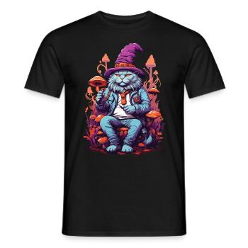 Art psychédélique chat Champignons forestiers Festival de musique - T-shirt homme - noir - Devant - AI Model Male 178 light (178cm)
