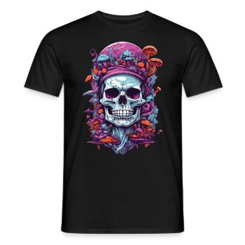 Psychedelic Art und Wald Pilze Skull Design - Männer T-Shirt - Schwarz - Vorne - AI Model Male 178 light (178cm)