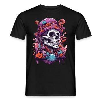 Psychedelic Skull Wald Pilze Musik Festival Art - Männer T-Shirt - Schwarz - Vorne - AI Model Male 178 light (178cm)