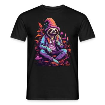 Paresseux Art psychédélique Woodland Mushrooms Festival de musique - T-shirt homme - noir - Devant - AI Model Male 178 light (178cm)