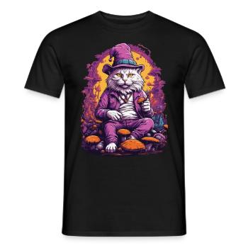 Chat psychédélique Art musique Festival champignons des bois - T-shirt homme - noir - Devant - AI Model Male 178 light (178cm)