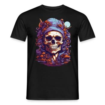 Psychedelic Skull Art Wald Pilze Musik Festival - Männer T-Shirt - Schwarz - Vorne - AI Model Male 178 light (178cm)