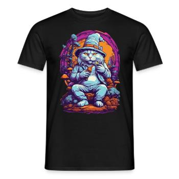 Champignons forestiers chat art psychédélique festival de musique - T-shirt homme - noir - Devant - AI Model Male 178 light (178cm)