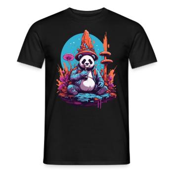 Pandabär Psychedelic Art Musik Festival Wald Pilze - Männer T-Shirt - Schwarz - Vorne - AI Model Male 178 light (178cm)