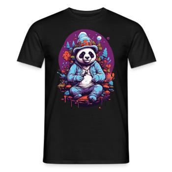 Pandabär Psychedelic Art Musik Wald Pilze - Männer T-Shirt - Schwarz - Vorne - AI Model Male 178 light (178cm)