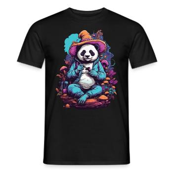 Panda Bear Art psychédélique Champignons de la forêt Festival de musique - T-shirt homme - noir - Devant - AI Model Male 178 light (178cm)