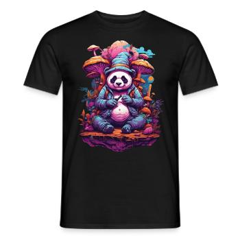 Pandabär Psychedelic Art Musik Festival Wald Pilze - Männer T-Shirt - Schwarz - Vorne - AI Model Male 178 light (178cm)