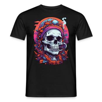 Psychedelic Skull Wald Pilze Goa Trance Kunst - Männer T-Shirt - Schwarz - Vorne - AI Model Male 178 light (178cm)