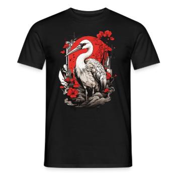 Kranich Asiatische Ästhetik Vintage Streetwear - Männer T-Shirt - Schwarz - Vorne - AI Model Male 178 light (178cm)