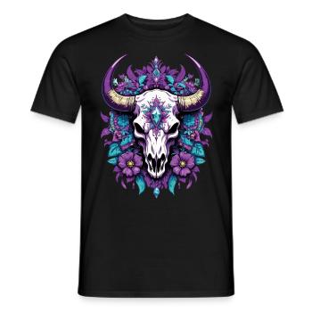 Bull Skull Feather Mandala Spiritual Design - Men's T-Shirt - black - Front - AI Model Male 178 light (178cm)