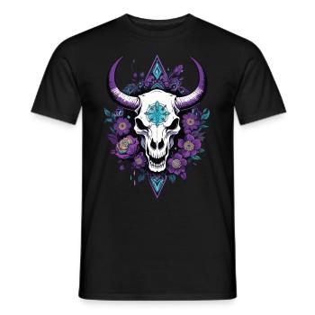 Bull Skull Feather Mandala Spiritual Design - Men's T-Shirt - black - Front - AI Model Male 178 light (178cm)