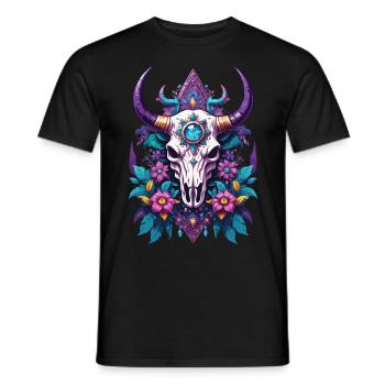 Bull Skull Feather Mandala - Men's T-Shirt - black - Front - AI Model Male 178 light (178cm)