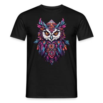Owl Spiritual Mandala Animal Dream Catcher Design - Men's T-Shirt - black - Front - AI Model Male 178 light (178cm)