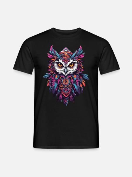 Eule Spirituelles Mandala Tier Traumfänger Design - Männer T-Shirt - Schwarz