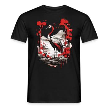 Crane Asian Aesthetic Vintage Streetwear - Men's T-Shirt - black - Front - AI Model Male 178 light (178cm)