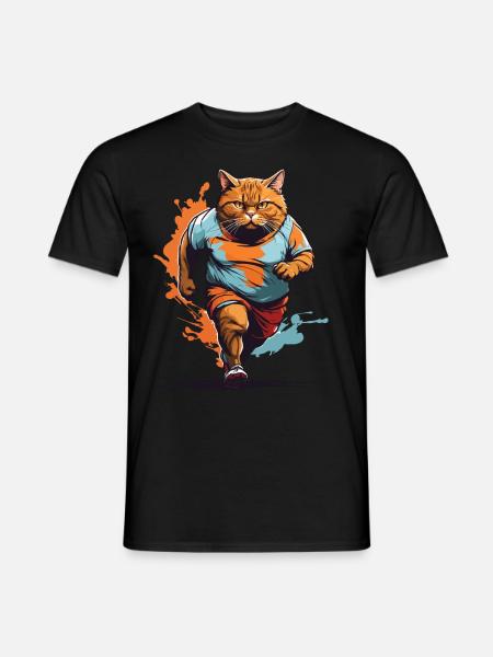 Lustige Dicke Katze Streetwear Joggen Look - Männer T-Shirt - Schwarz