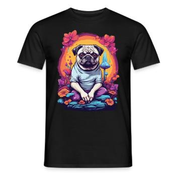 Pug Dog Psychedelic Forest Mushrooms Music Festival - Men's T-Shirt - black - Front - AI Model Male 178 light (178cm)