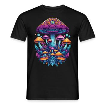Champignons forestiers du festival de musique aux couleurs vives - T-shirt homme - noir - Devant - AI Model Male 178 light (178cm)