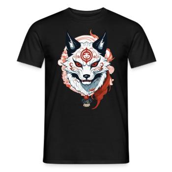Kitsune Fox Spirit Aesthetic Yokai Vintage Japan - Men's T-Shirt - black - Front - AI Model Male 178 light (178cm)