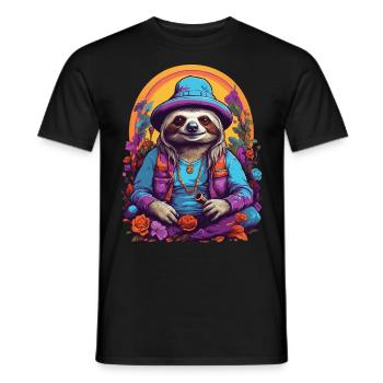Magisches Faultier Lebendige Farben Psychedelic - Männer T-Shirt - Schwarz - Vorne - AI Model Male 178 light (178cm)