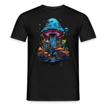 Vibrant Colors Forest Mushrooms Psychedelic Goa Trance - Men's T-Shirt - black - Front - AI Model Male 178 light (178cm)