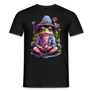 Grenouille Art psychédélique Champignons forestiers Festival de musique - T-shirt homme - noir - Devant - AI Model Male 178 light (178cm)