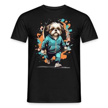 Shih Tzu chien streetwear jogging esthétique - T-shirt homme - noir - Devant - AI Model Male 178 light (178cm)