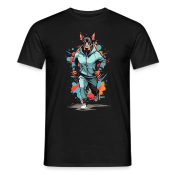 Esthétique du jogging streetwear chien Doberman - T-shirt homme - noir - Devant - AI Model Male 178 light (178cm)