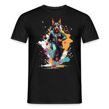 Design de course streetwear pour chien Doberman - T-shirt homme - noir - Devant - AI Model Male 178 light (178cm)