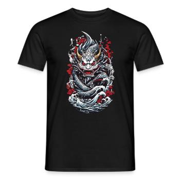 Seeungeheuer Japanischer Dämon Yokai Streetwear - Männer T-Shirt - Schwarz - Vorne - AI Model Male 178 light (178cm)