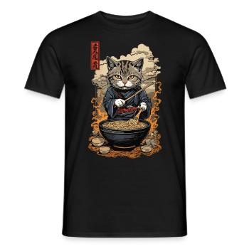 Katze Aesthetic Ramen Nudelsuppen Streetwear - Männer T-Shirt - Schwarz - Vorne - AI Model Male 178 light (178cm)