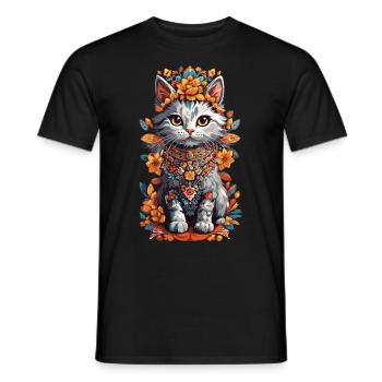 Mexikanische Kunst Niedliche Katze Katzen Dame - Männer T-Shirt - Schwarz - Vorne - AI Model Male 178 light (178cm)