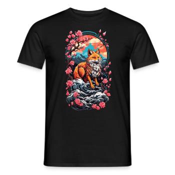 Fox Spirit Kitsune Aesthetic Yokai Streetwear - Men's T-Shirt - black - Front - AI Model Male 178 light (178cm)