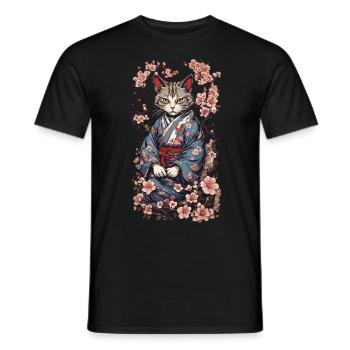 Kimono Chat Esthétique Yokai Streetwear - T-shirt homme - noir - Devant - AI Model Male 178 light (178cm)
