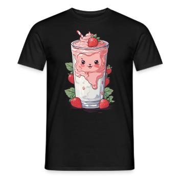 Erdbeeren Niedlicher Milchshake Kawaii Spaß - Männer T-Shirt - Schwarz - Vorne - AI Model Male 178 light (178cm)