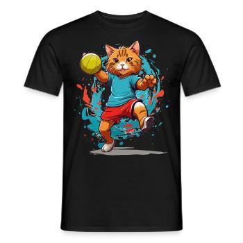 Chat de handball Style streetwear iconique - T-shirt homme - noir - Devant - AI Model Male 178 light (178cm)
