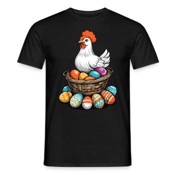 Easter Chicken Colorful Cute Funny Easter Eggs Nest - Men's T-Shirt - black - Front - AI Model Male 178 light (178cm)