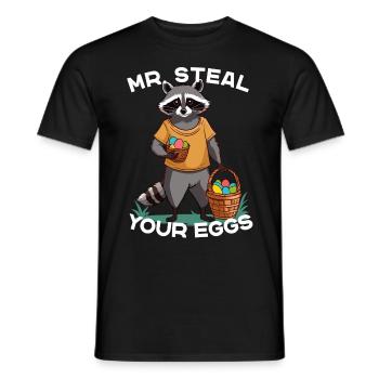 Drôle de raton laveur oeufs voleur mignon design - T-shirt homme - noir - Devant - AI Model Male 178 light (178cm)