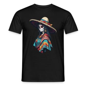 Ikonischer Zuckerschädel Mexiko Skull Streetwear - Männer T-Shirt - Schwarz - Vorne - AI Model Male 178 light (178cm)
