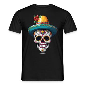 Iconic Sugar Skull Mexico Skull Streetwear - Men's T-Shirt - black - Front - AI Model Male 178 light (178cm)