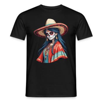 Ikonischer Zuckerschädel Mexikanisches Girl - Männer T-Shirt - Schwarz - Vorne - AI Model Male 178 light (178cm)